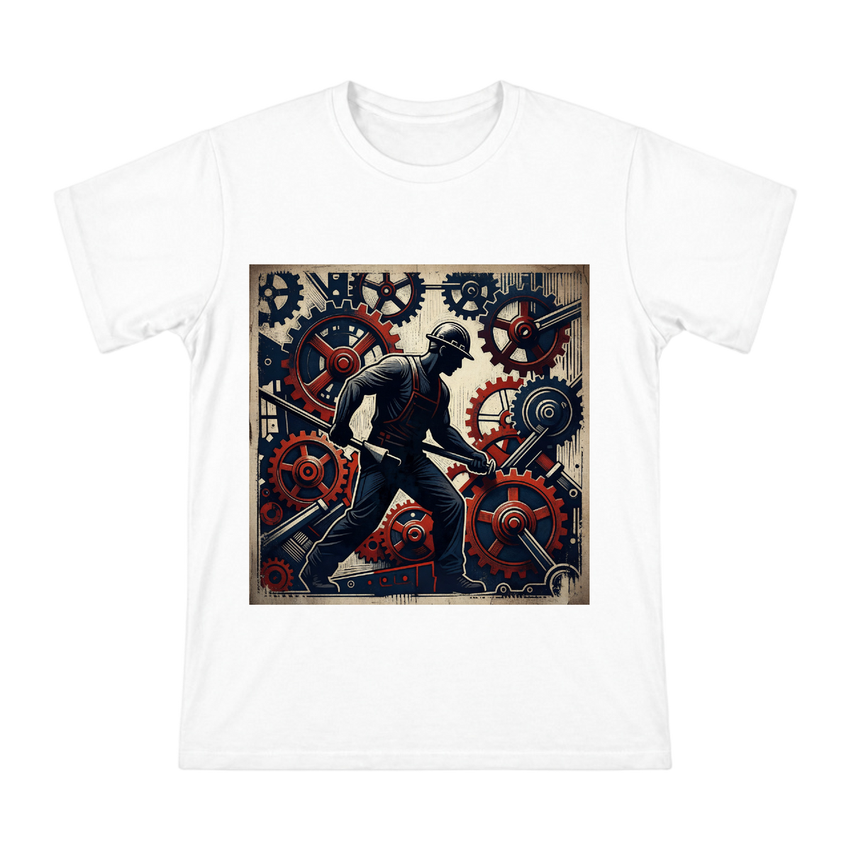Industrial Worker Silhouette with Gears Vintage Woodcut Men's Short Sleeve T-Shirt front [ai-pod:04c046cc0cd76232e67f4d1b8b541435]