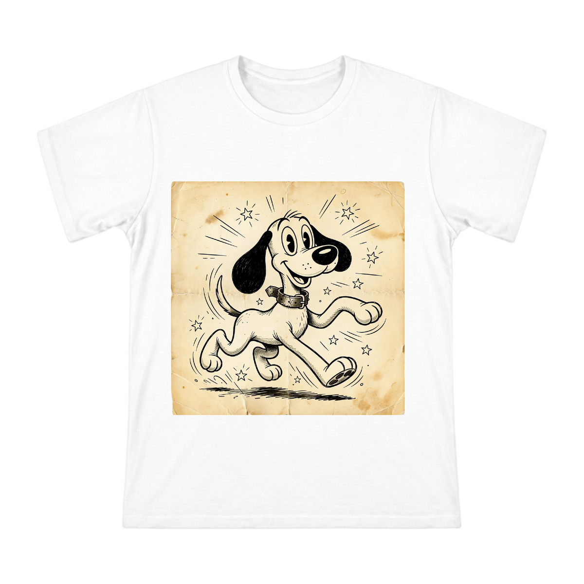 Vintage 1930s Rubber Hose Running Hound Dog Illustration Men's Cotton T-Shirt front [ai-pod:2ba52946c5b0003b1b211ed6cc7f8116]
