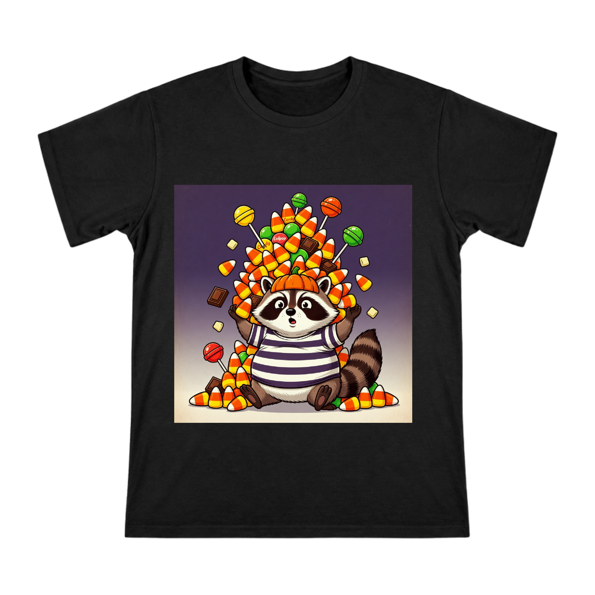 Halloween Raccoon with Candy Mountain Men's Short Sleeve T-Shirt front [ai-pod:8bb03ccf7aefcfc312f224b8231a6a7f]