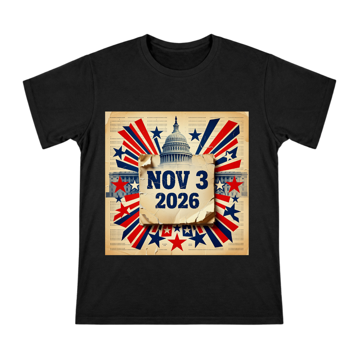 2026 Midterm Election Countdown Retro Poster Men's Heavyweight Cotton T-Shirt front [ai-pod:dc9fcb0d4decb760dce4b6be1b77eaeb]