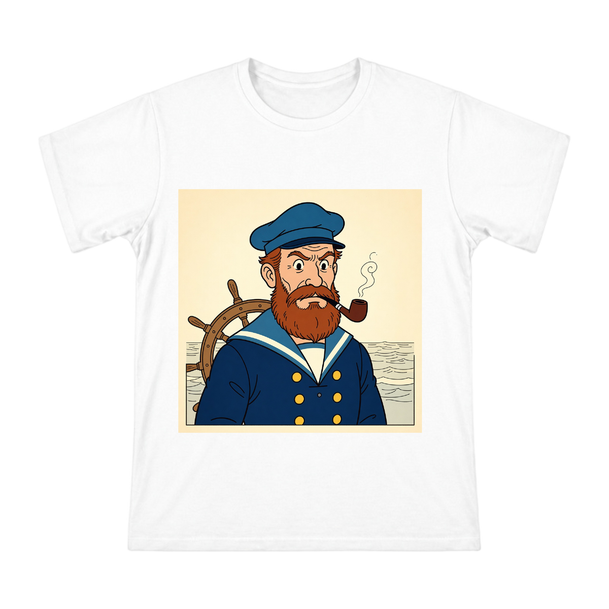 Vintage Captain Haddock Illustration Men's Cotton T-Shirt front [ai-pod:dc30531616dbd3bf2ded276db63110de]