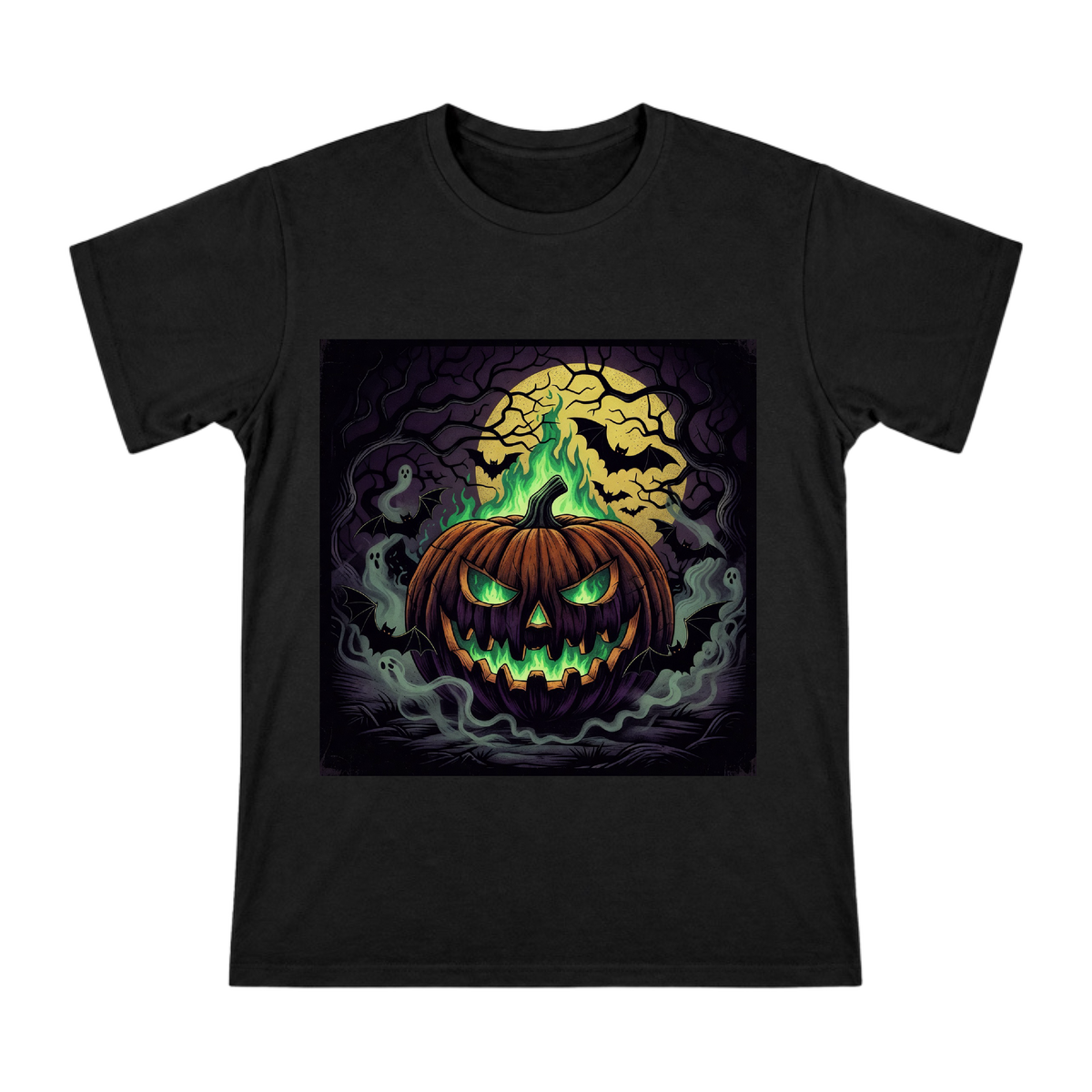 Vintage Woodcut Green Fire Pumpkin Lantern Men's T-Shirt front [ai-pod:2619db0292cc5abb25d563244749e97e]