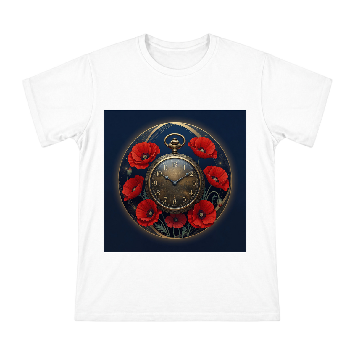Vintage Pocket Watch and Red Poppies Men's Custom T-Shirt front [ai-pod:76ad88d4e5a961f8f94931ea35b18a83]
