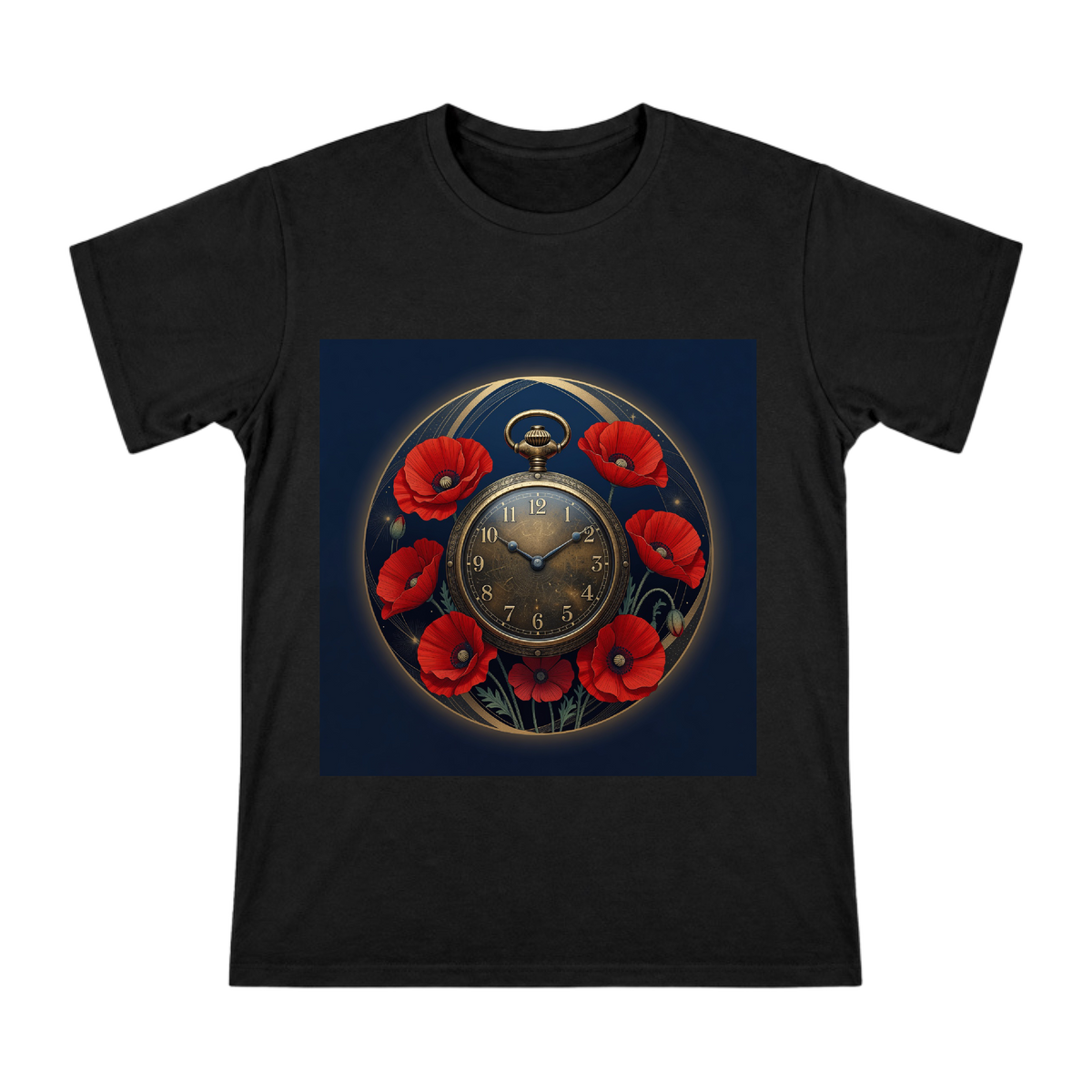 Vintage Pocket Watch and Red Poppies Men's Custom T-Shirt front [ai-pod:7f03ae64de3612cf98626ac375d69212]