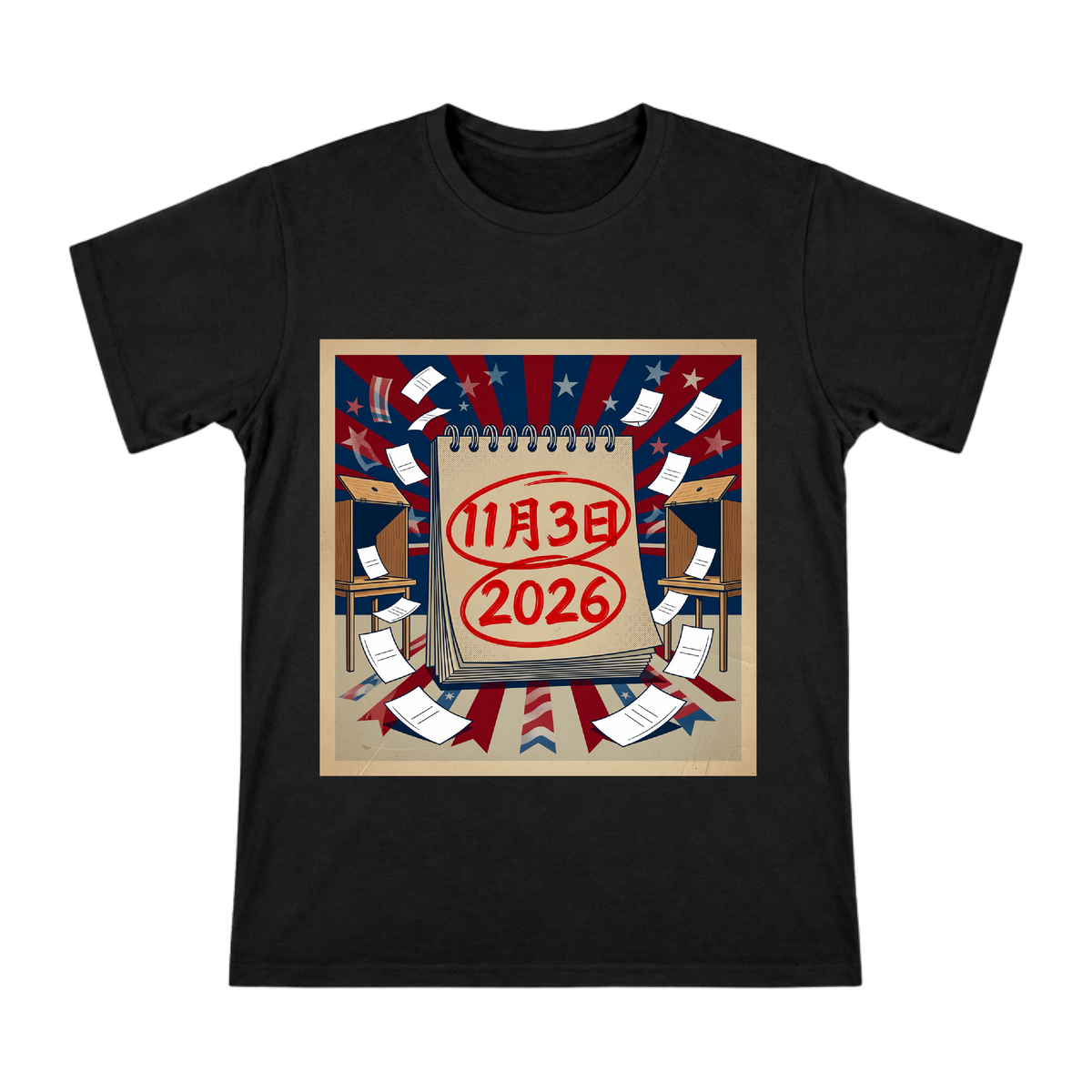 2026 Election Day Retro Calendar Illustration Men's Cotton T-Shirt front [ai-pod:29430ffed4c6250e31b37f6cc9b4d855]