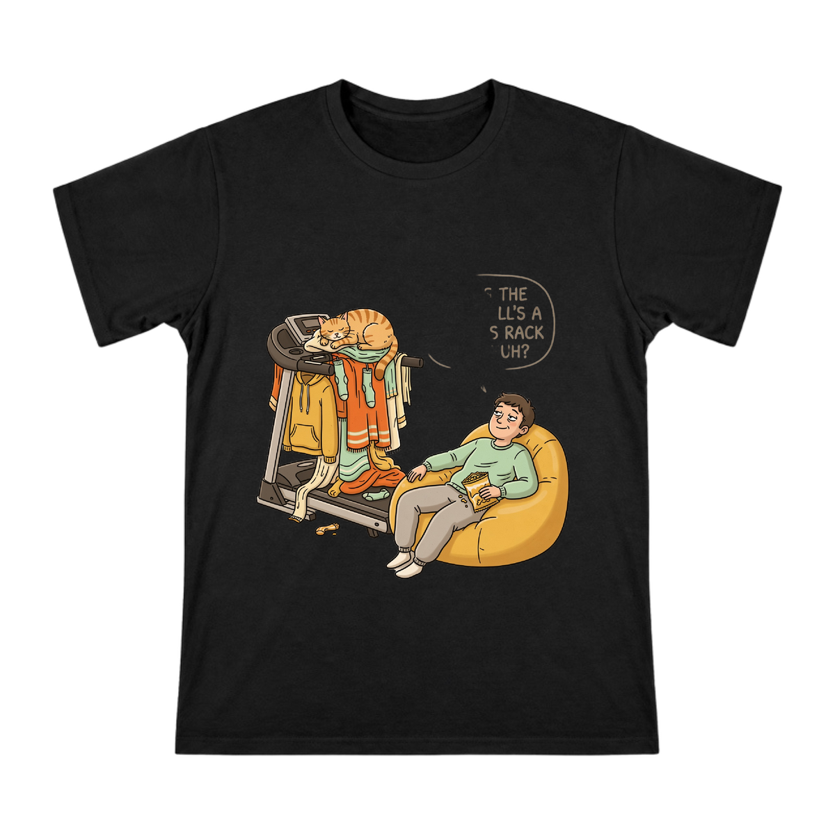Humorous Cat on Treadmill Men's Custom Print T-Shirt front [ai-pod:162a35f61a40b03445398a20b3f0baf3]