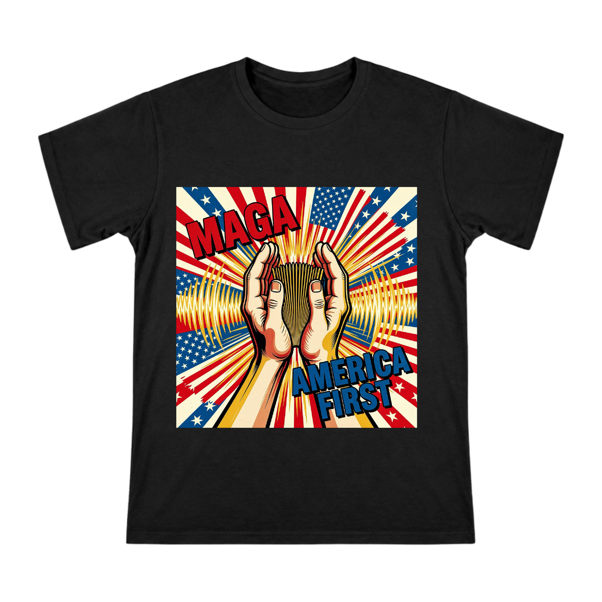 Pop Art MAGA America First Hand Gesture Men's Cotton T-Shirt front [ai-pod:469e3274ca19b3a25e8e29a23239f87a]