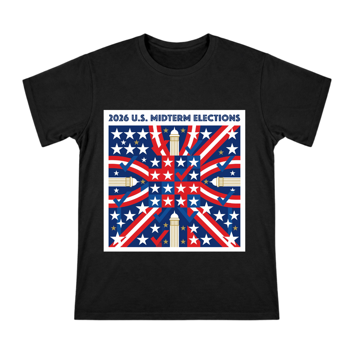 2026 US Midterm Election Patriotic Geometric Stars and Stripes Men's Short Sleeve T-Shirt front [ai-pod:846604d708c03c39a04066d77a14cfc7]
