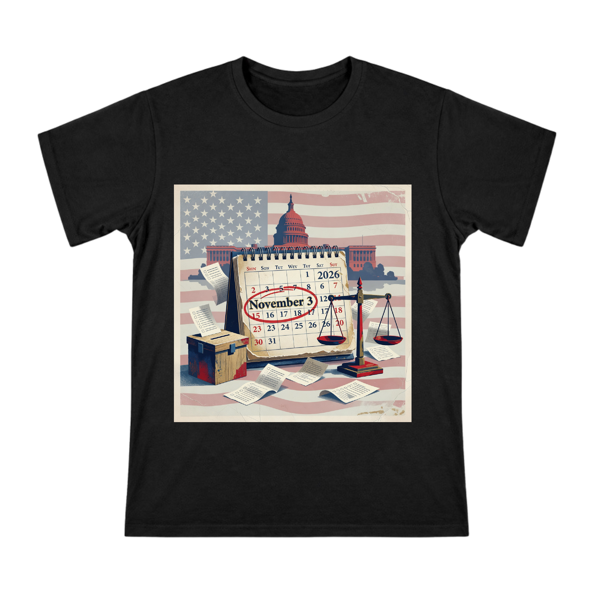2026 Election Day Vintage Illustration Men's Short Sleeve T-Shirt front [ai-pod:dbdfe71c67bcb201db1dc4f4662ef5bc]