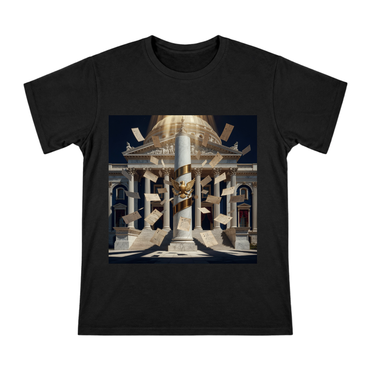 Solemn Hall and Flying Ballots Men's Custom Short-Sleeve T-Shirt front [ai-pod:7e0c287f130615156f4ccdb524abdff6]
