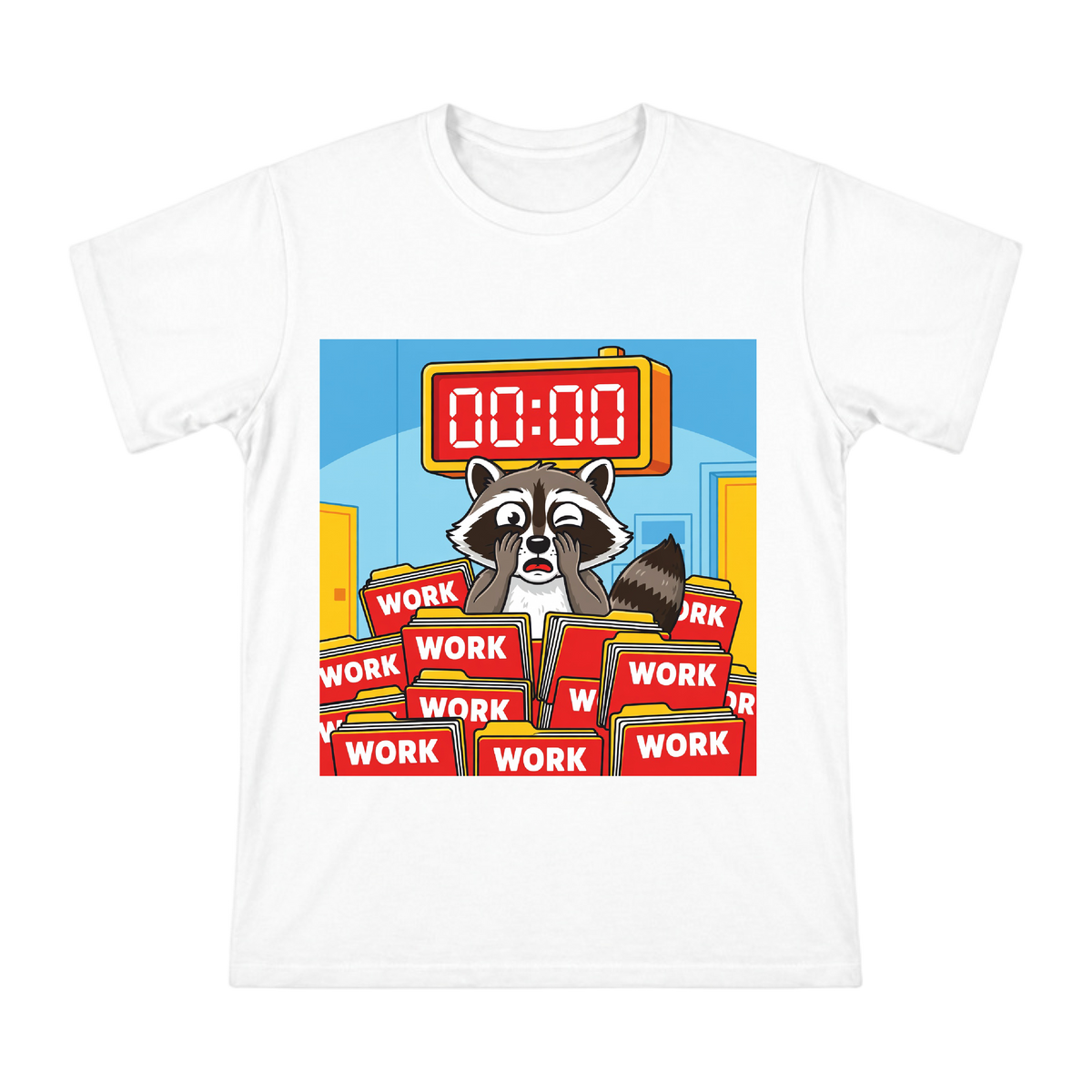 Playful Raccoon Hiding from Work Deadlines Men's Custom Print T-Shirt front [ai-pod:12308f8bbd1928d0ecc1c6afba7e1984]