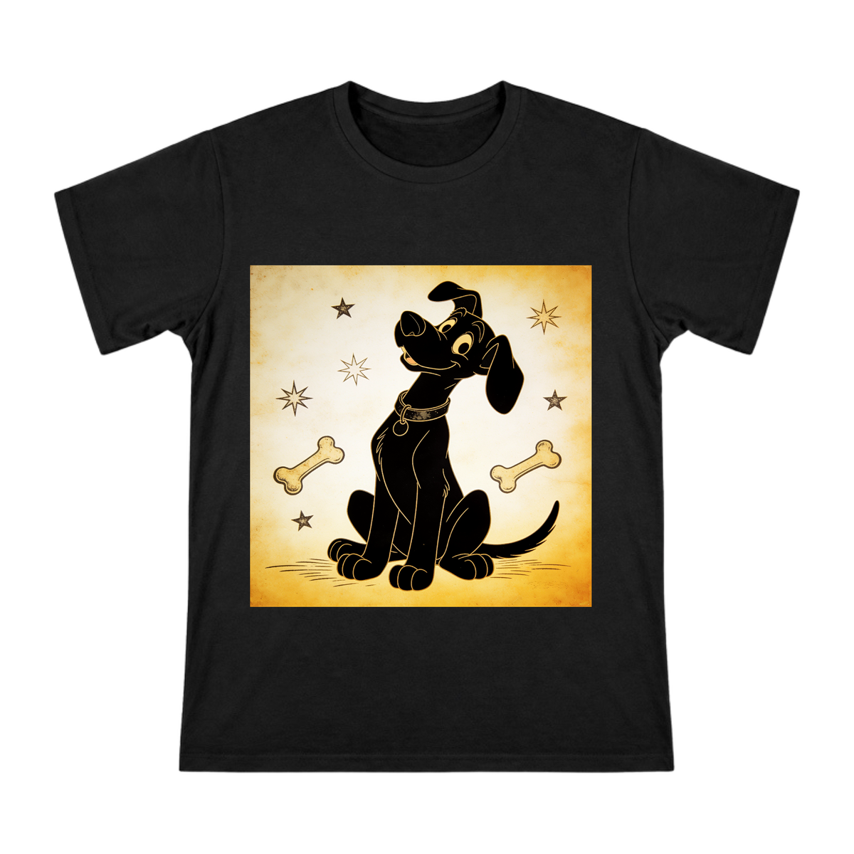 Retro Rubber Hose Black Dog Print Men's Cotton T-Shirt front [ai-pod:5e1229abd8ed44def7456e24a7f423d0]