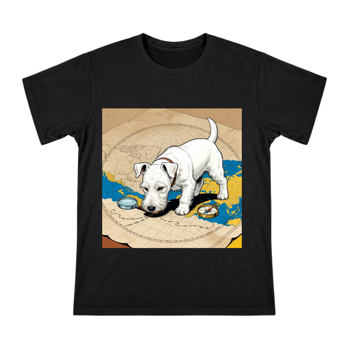 Wire Fox Terrier Vintage Line Art Illustration on Men's Premium Cotton T-Shirt front [ai-pod:93944123d9acbef06c465815f233402f]