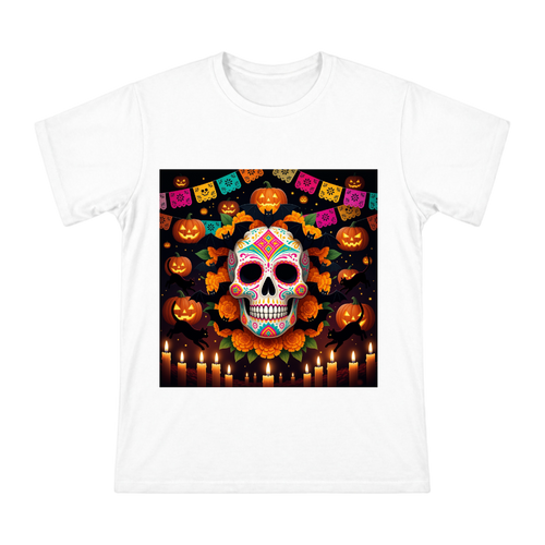 Sugar Skull Marigold Bat Halloween T-Shirt front [ai-pod:d9730ce91104628c6df11c273ce92b9b]