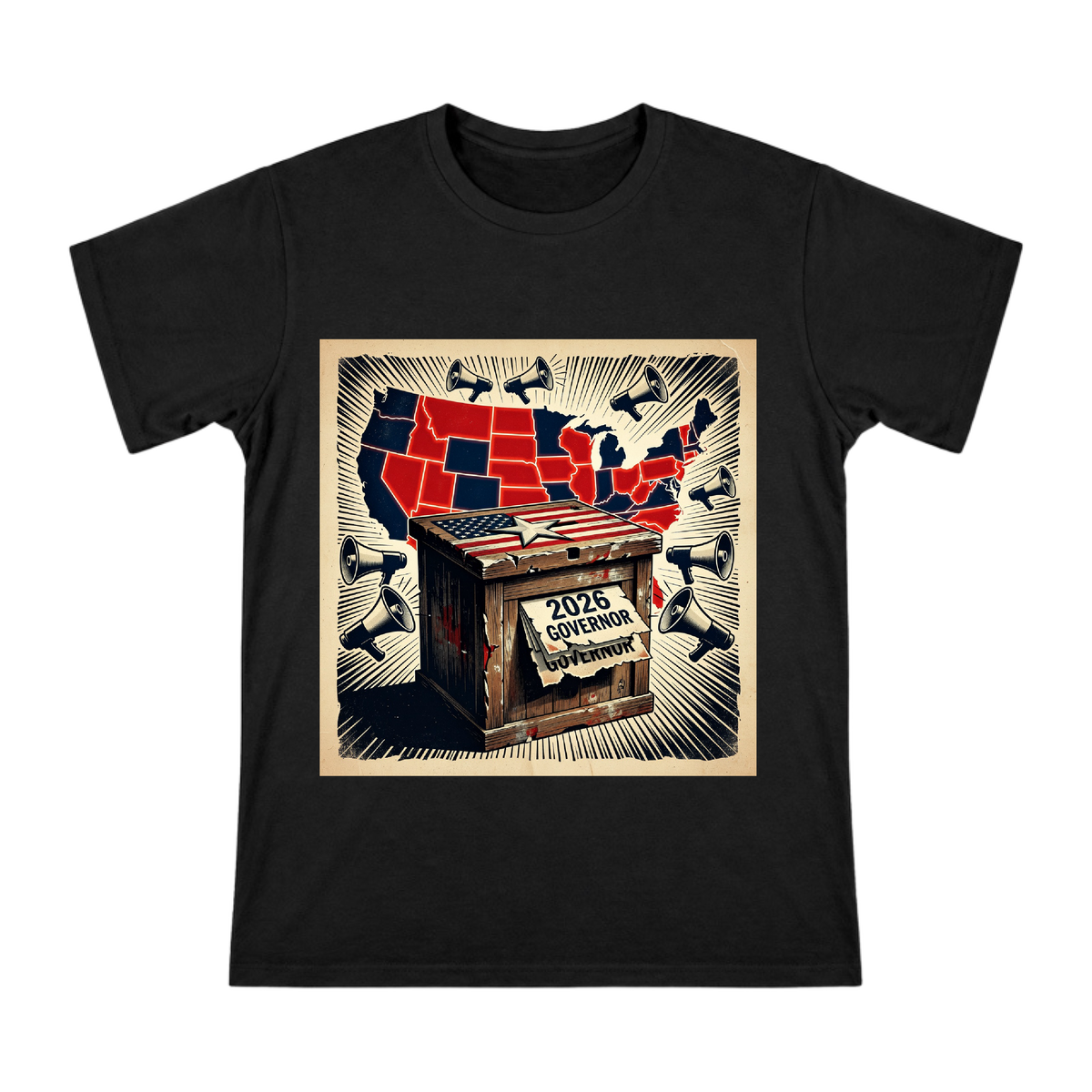 2026 Governor Election Retro Voting Box Men's Cotton T-Shirt front [ai-pod:fd414951003901a14fa4f3d3cae3b441]