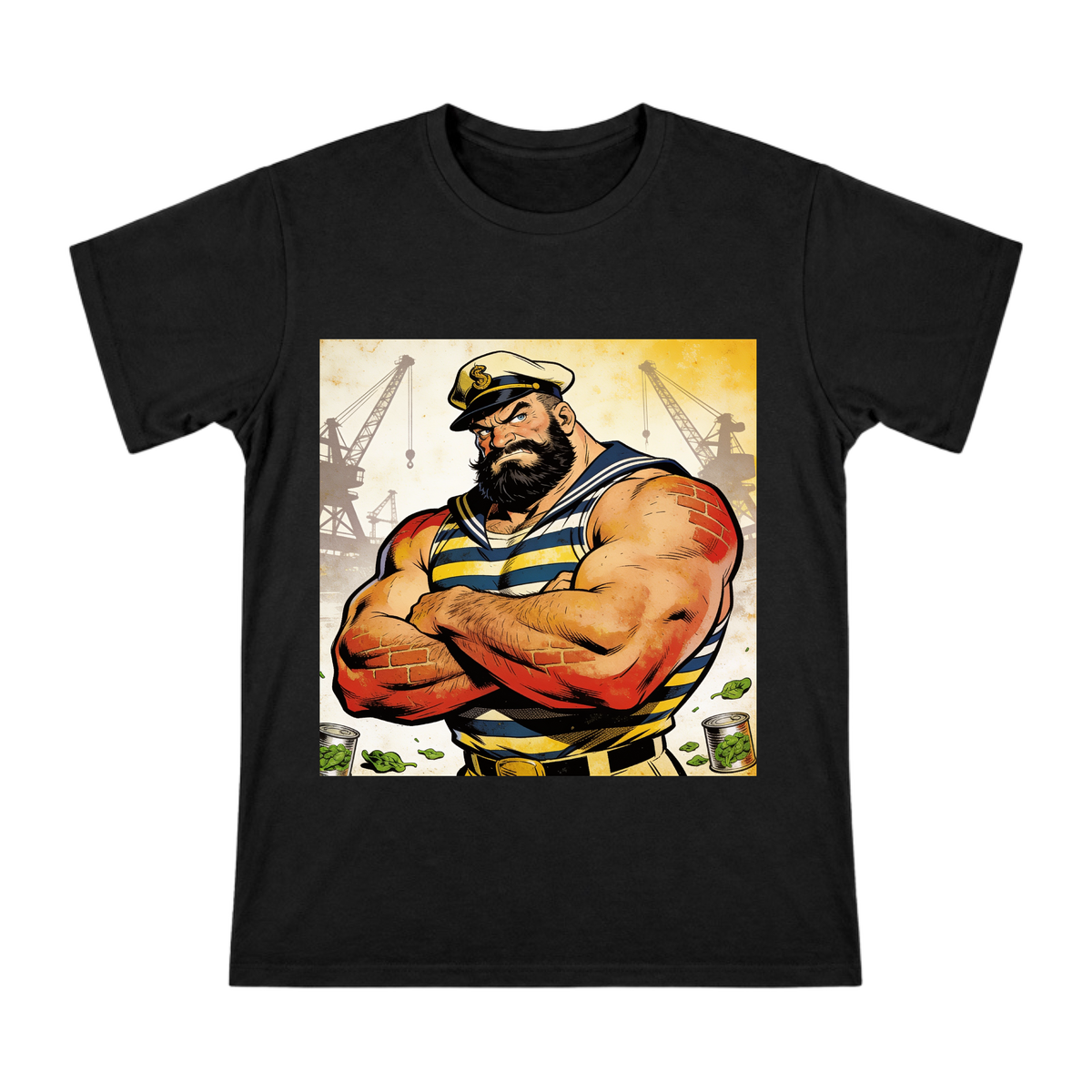 Vintage Comic Sailor Bluto Muscular Man Graphic Men's Short Sleeve T-Shirt front [ai-pod:3a54aa91a20e2fd37790da3b13a34eee]