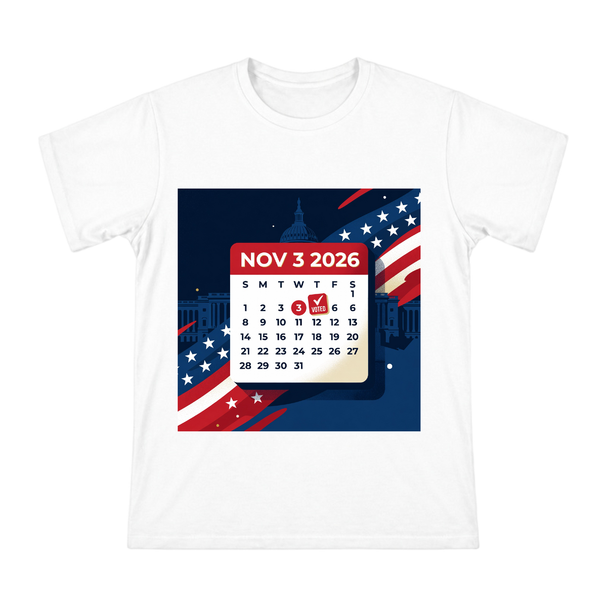 2026 Election Day Calendar and Voted Sticker Men's Short Sleeve T-Shirt front [ai-pod:a8576478bd85cbea698e731a2932cd7b]