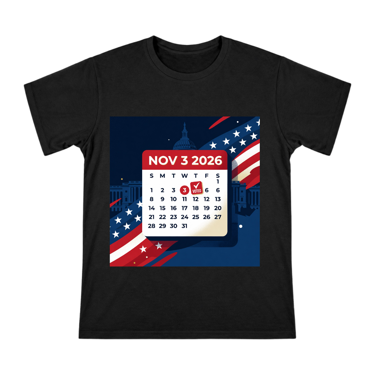 2026 Election Day Calendar and Voted Sticker Men's Short Sleeve T-Shirt front [ai-pod:ddedc346012f1128fc6faa37e82beb24]