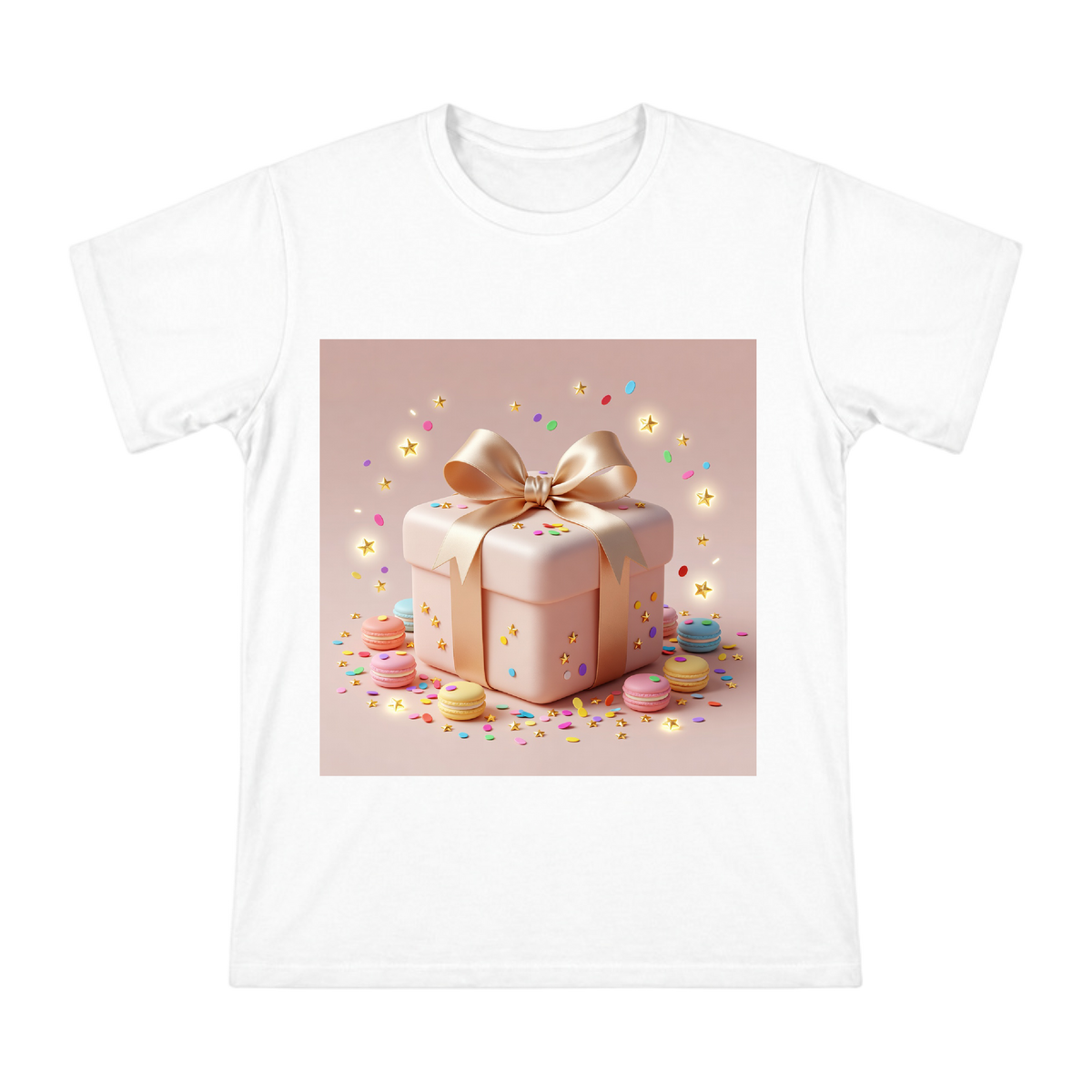 Champagne Gold Ribbon Bow and Pink Macaron Gift Box Men's Short Sleeve T-Shirt front [ai-pod:8fae7c8b3cb21cc08e7d1360cacdd39f]