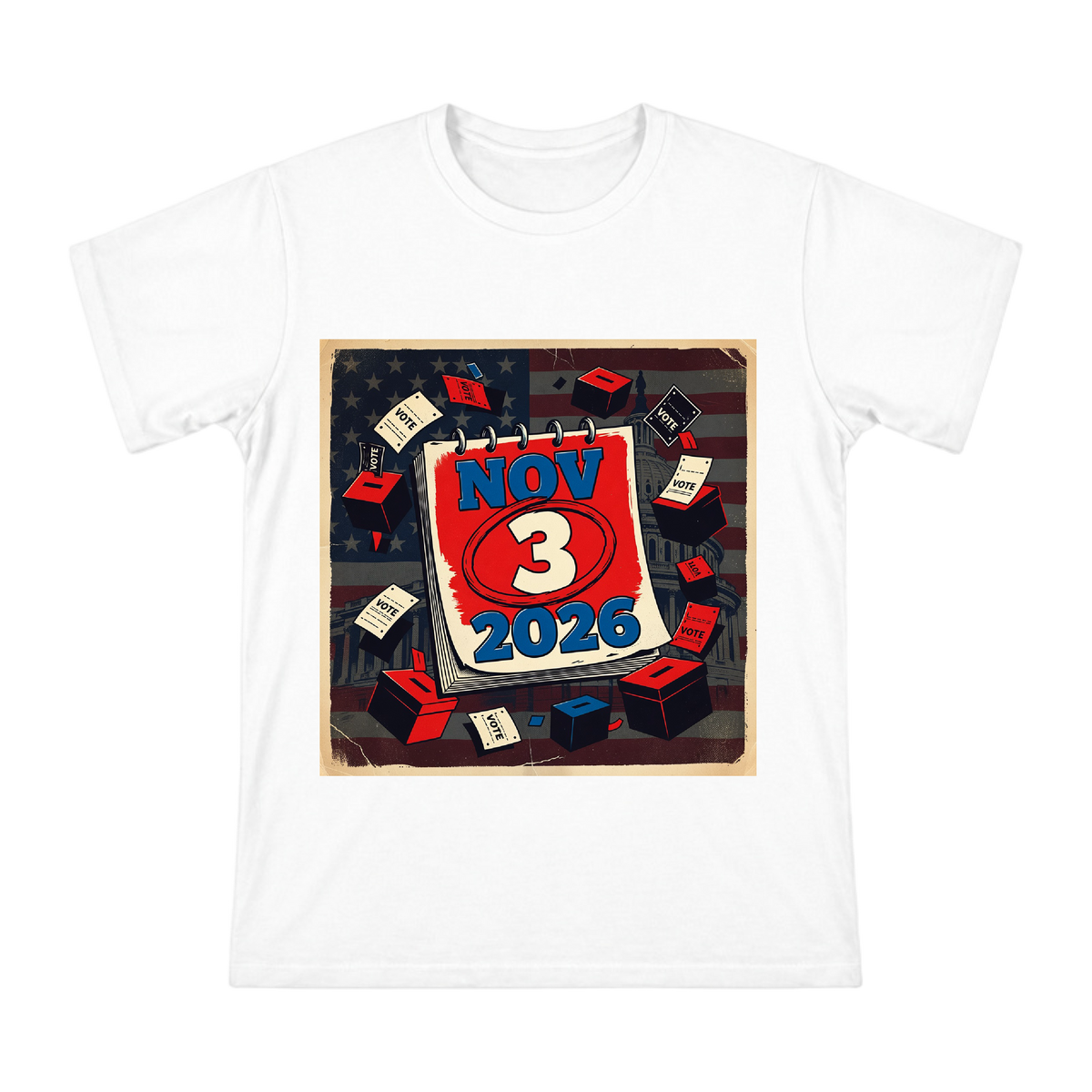 2026 Election Day Retro Pop Art Calendar T-Shirt front [ai-pod:aa18f86925ce75c4668f3216d3923ad1]