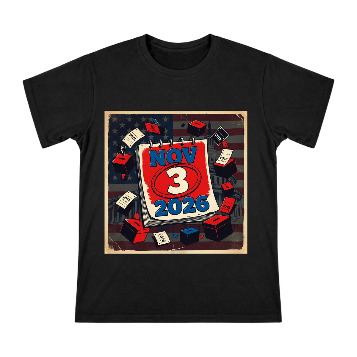 2026 Election Day Retro Pop Art Calendar T-Shirt front [ai-pod:7aede405501442ae69158b2d646f21c6]