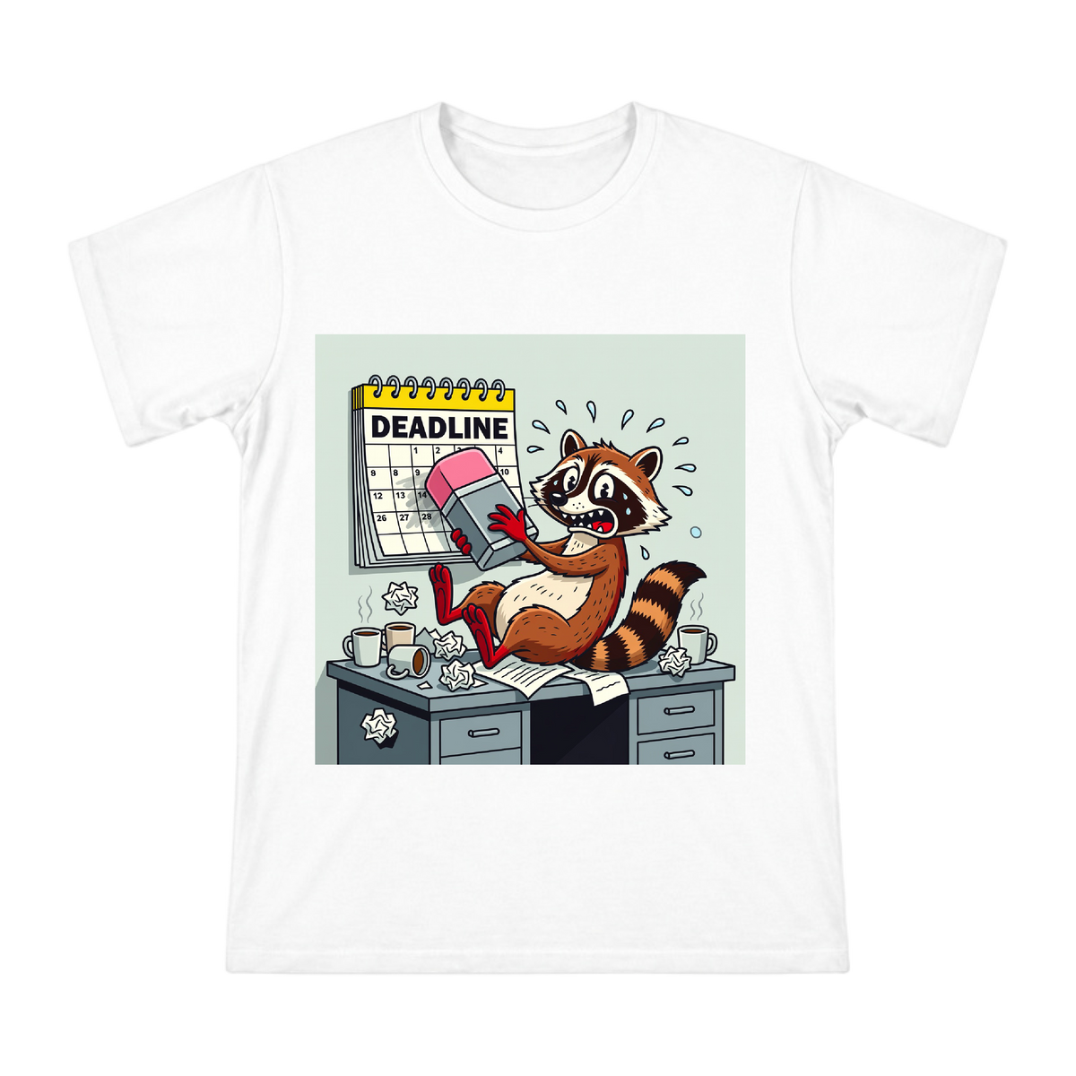 Stressed Raccoon Erasing Deadline - Men's Short Sleeve Cotton T-Shirt front [ai-pod:209df06daa6d344c2277b368df62b288]