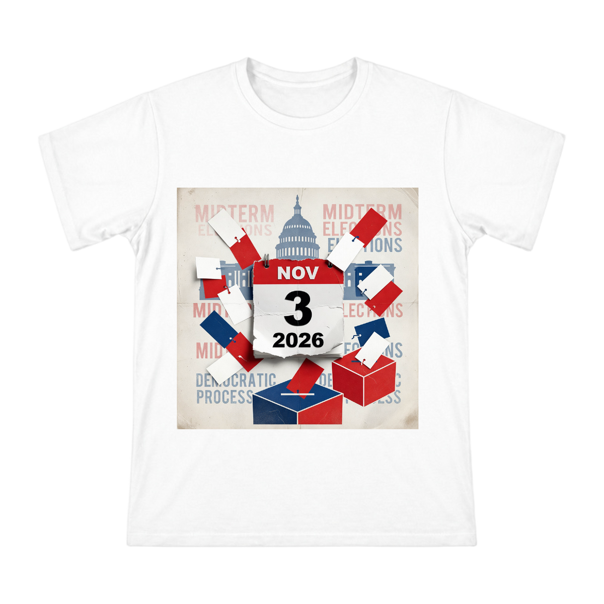 2026 Midterm Election Calendar Collage Art Men's Short Sleeve T-Shirt front [ai-pod:67c0ee481193f5dfa7c42ba05a215dcc]