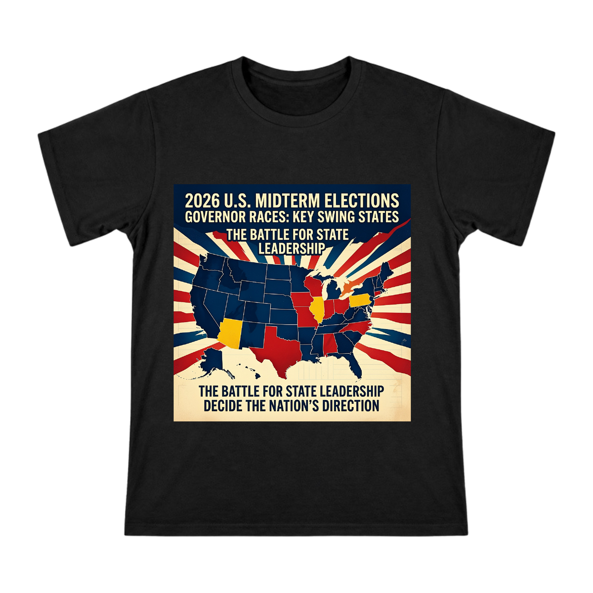 2026 US Midterm Election Governor Race Retro Political Poster Men's Cotton T-Shirt front [ai-pod:97b6a8b55b35cdfb0add229f93ded55b]