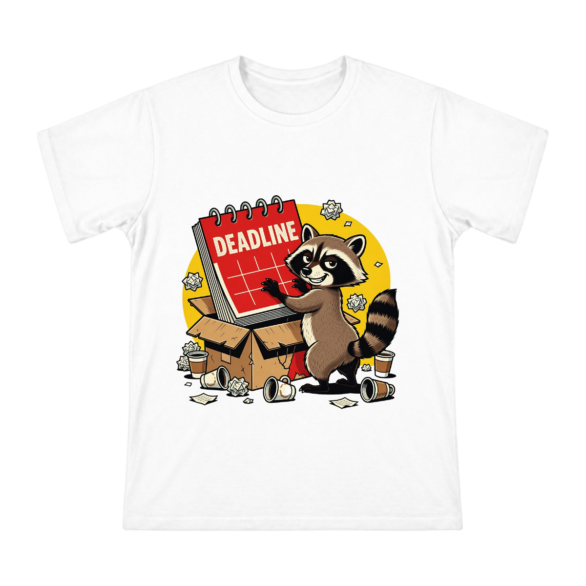 Deadline Crunch Raccoon Vintage Cartoon Men's T-Shirt front [ai-pod:3afd5ee778cbe7b59332892753ccd6e2]