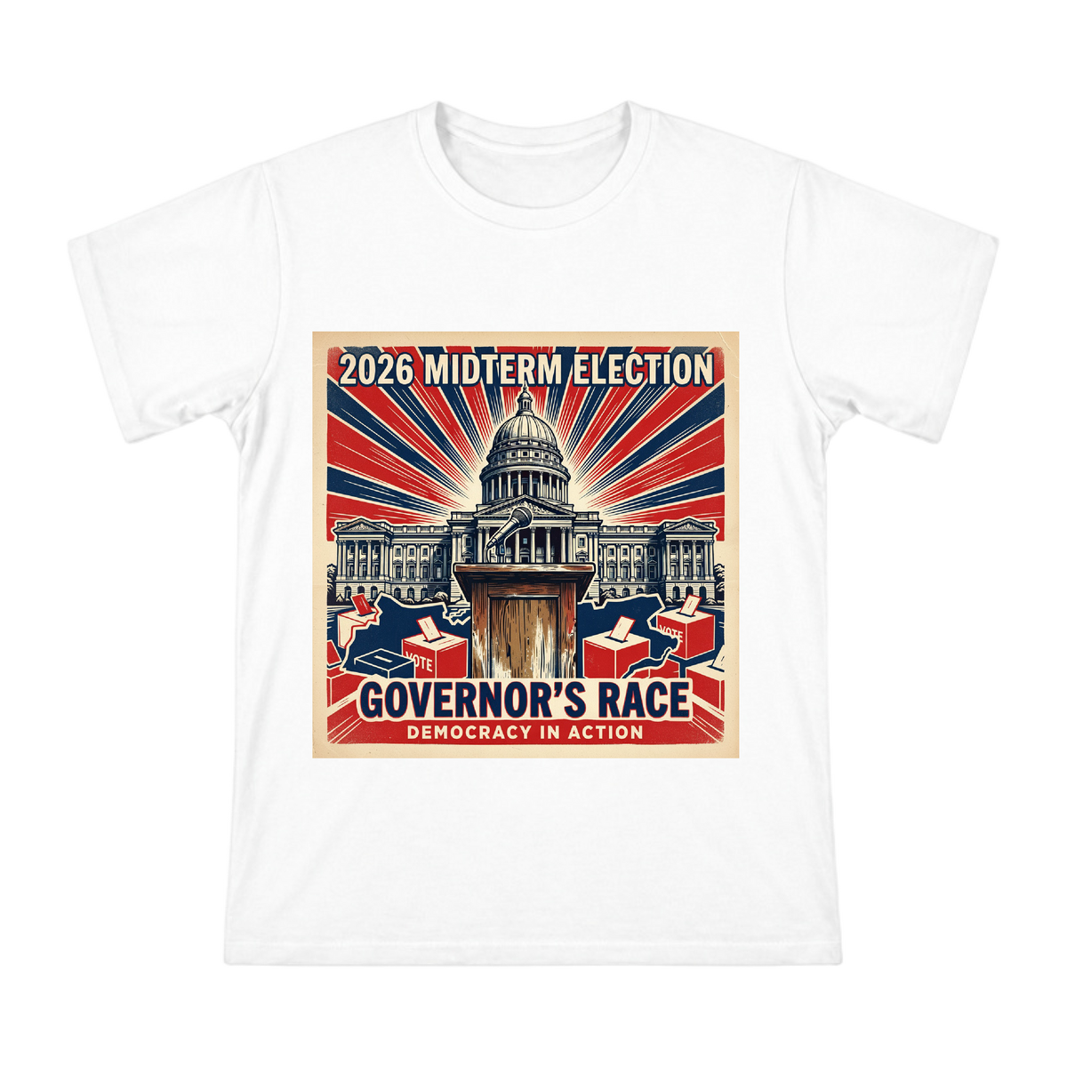 2026 Midterm Election Governor Campaign Vintage Poster T-Shirt front [ai-pod:c7285b59e065a00304c672861604d9f8]