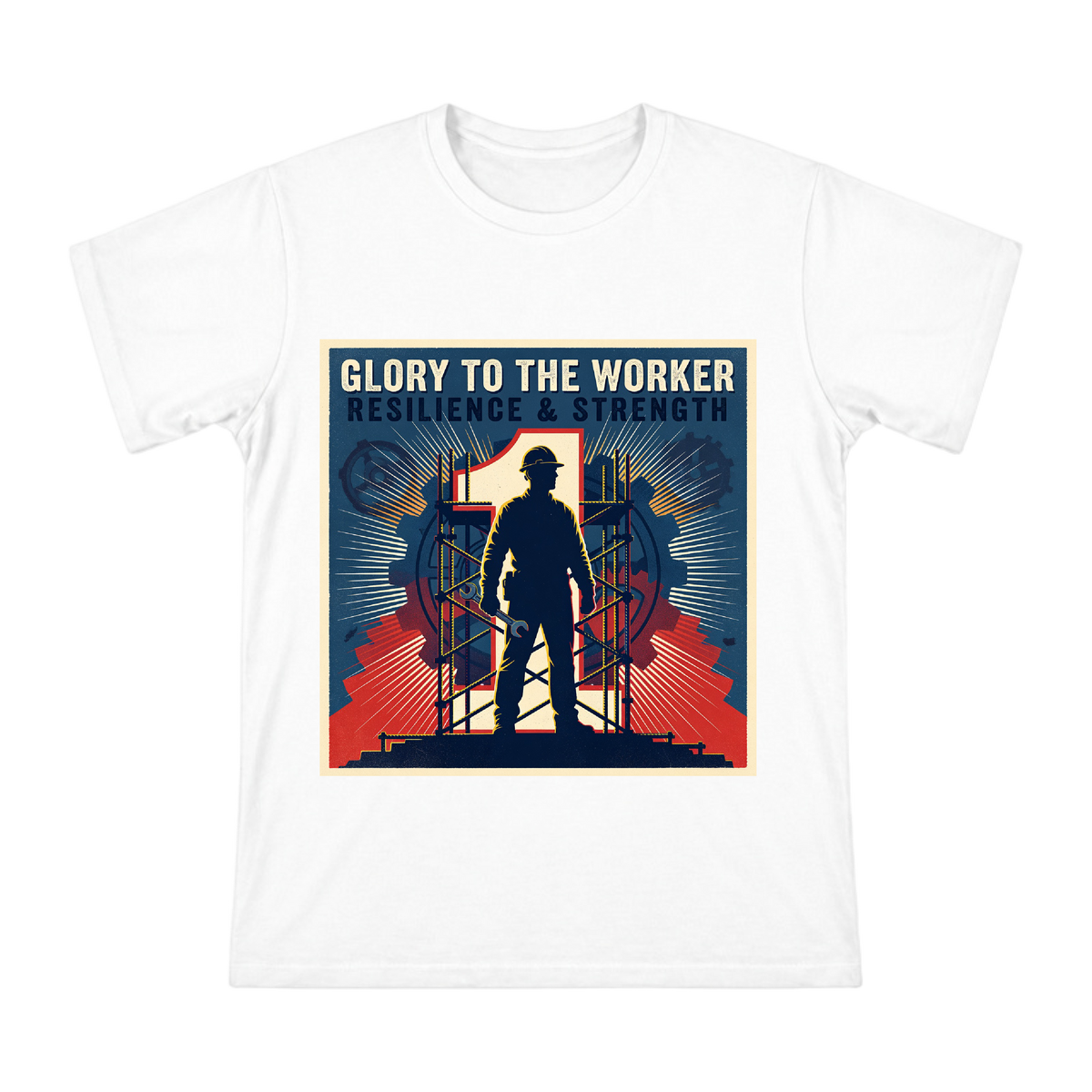 Industrial Glory: Resilient Construction Worker Silhouette T-Shirt front [ai-pod:386ec79bacc6f94b1fd7336870fca4a1]
