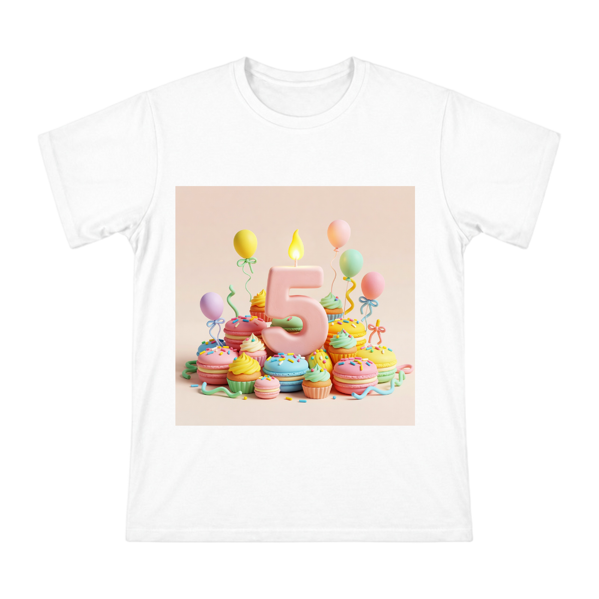 Fifth Birthday 3D Clay Style Candle and Macaron Dessert Men's Short Sleeve T-Shirt front [ai-pod:dd764ccfc332bc83eaa465894ad92476]