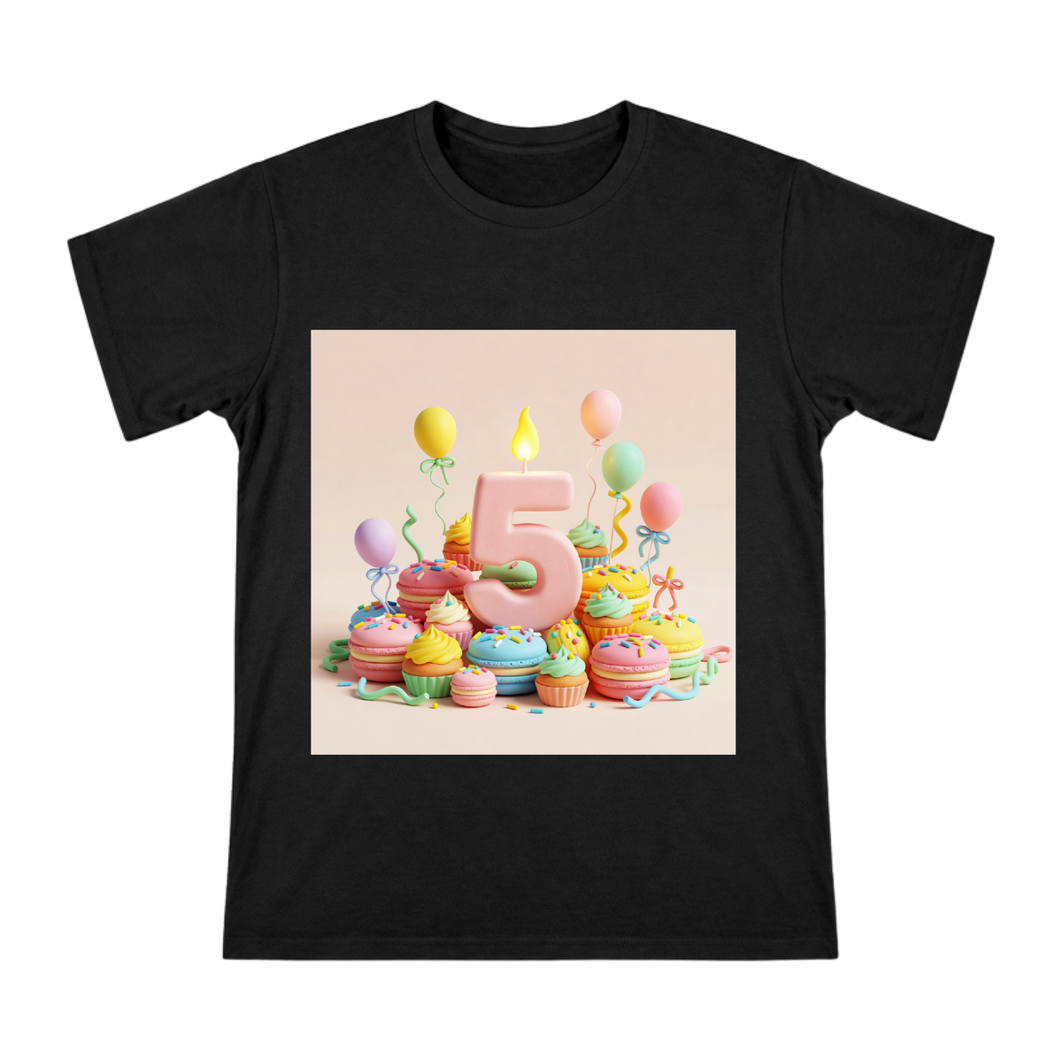 Fifth Birthday 3D Clay Style Candle and Macaron Dessert Men's Short Sleeve T-Shirt front [ai-pod:58187c05c48d0025e908b64b33d17f01]