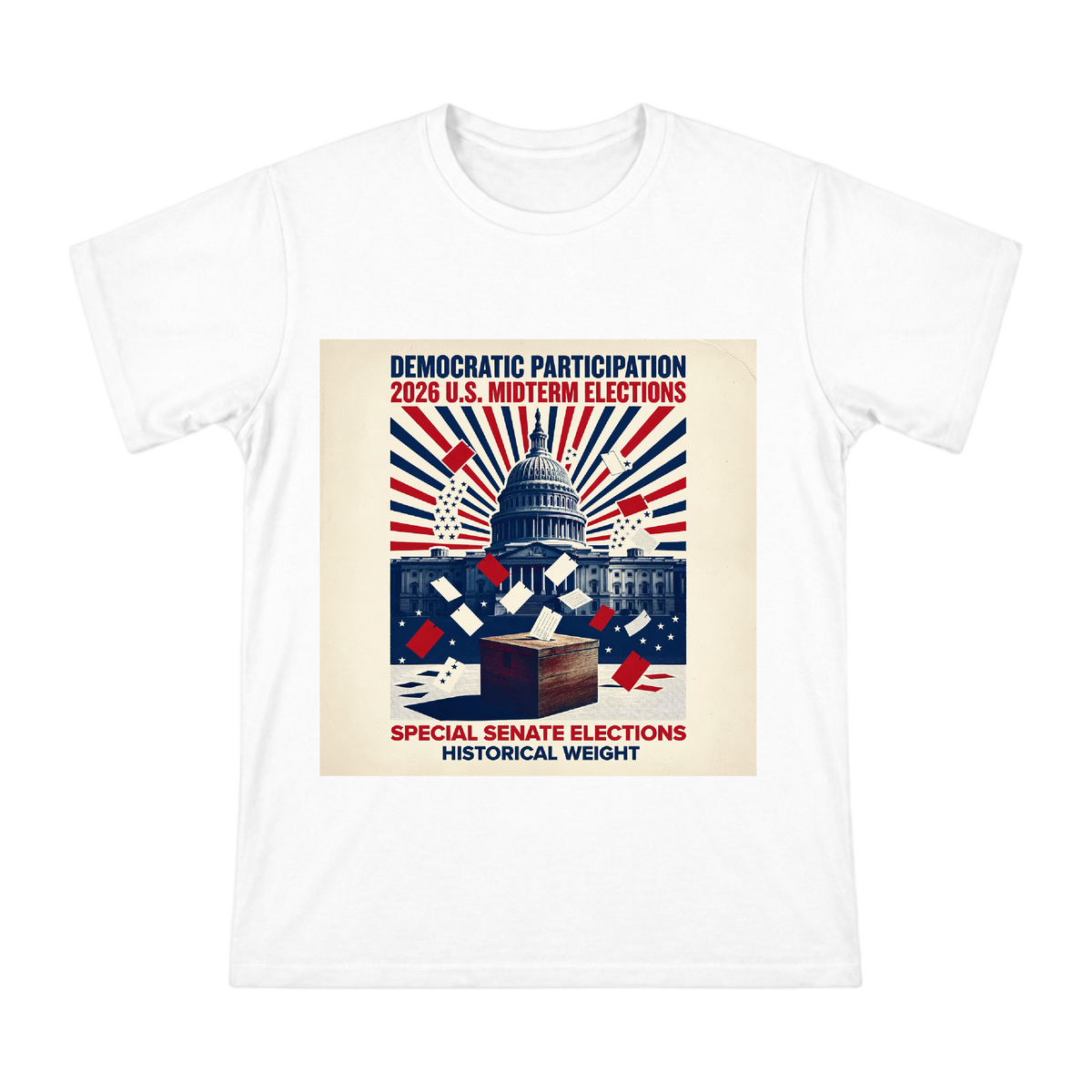2026 US Midterm Election Retro Capitol Dome Voting Box T-Shirt front [ai-pod:d7f8682ba9ee071ad819c3f418b081a6]
