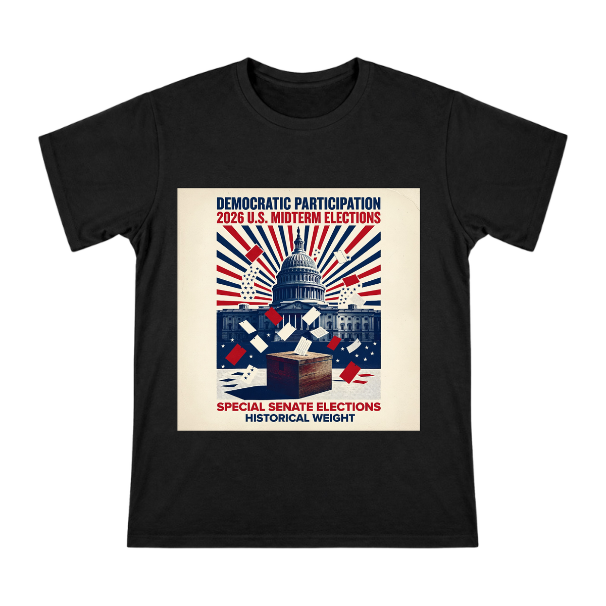 2026 US Midterm Election Retro Capitol Dome Voting Box T-Shirt front [ai-pod:3e438e5a57825432ce67e6cae453ee85]