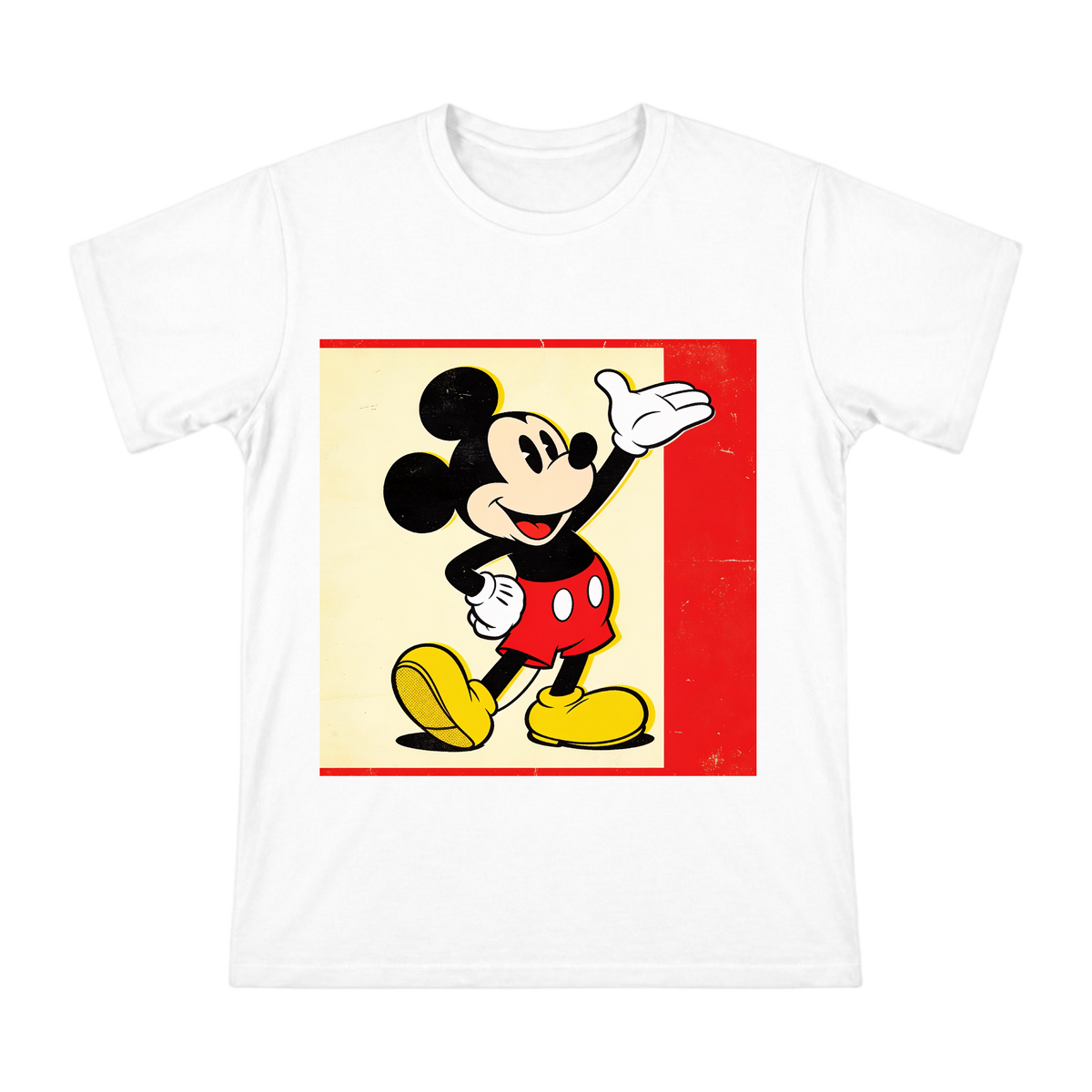 Retro Mickey Mouse Waving Pop Art Print Men's Cotton T-Shirt front [ai-pod:1fbe10b6e692ba752d4c893ecfabd605]