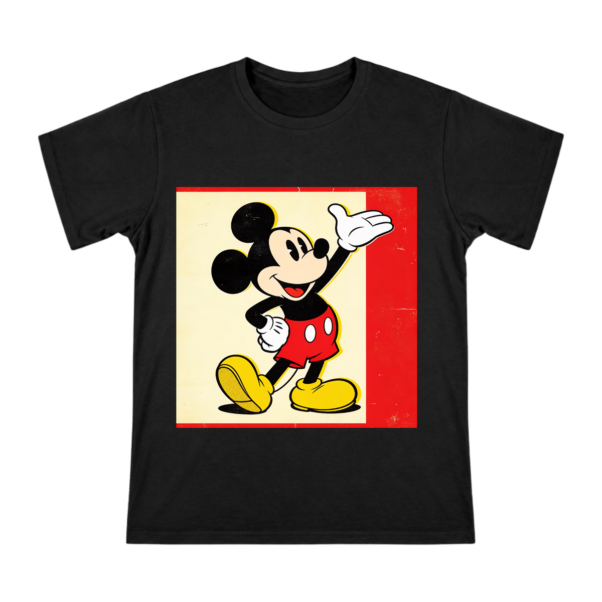 Retro Mickey Mouse Waving Pop Art Print Men's Cotton T-Shirt front [ai-pod:1407ee74eaef9813aaf362c94328082d]
