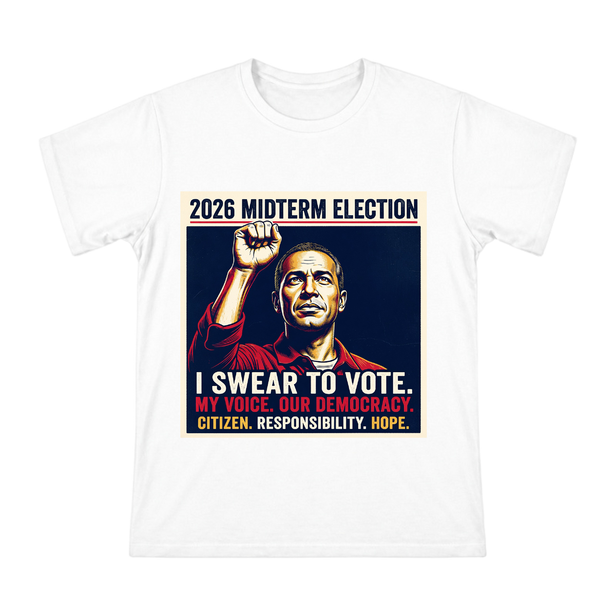 2026 Midterm Election Oath & Vote Retro Poster T-Shirt front [ai-pod:616a1b3c20b8d8a9b8dea7a955fb222f]