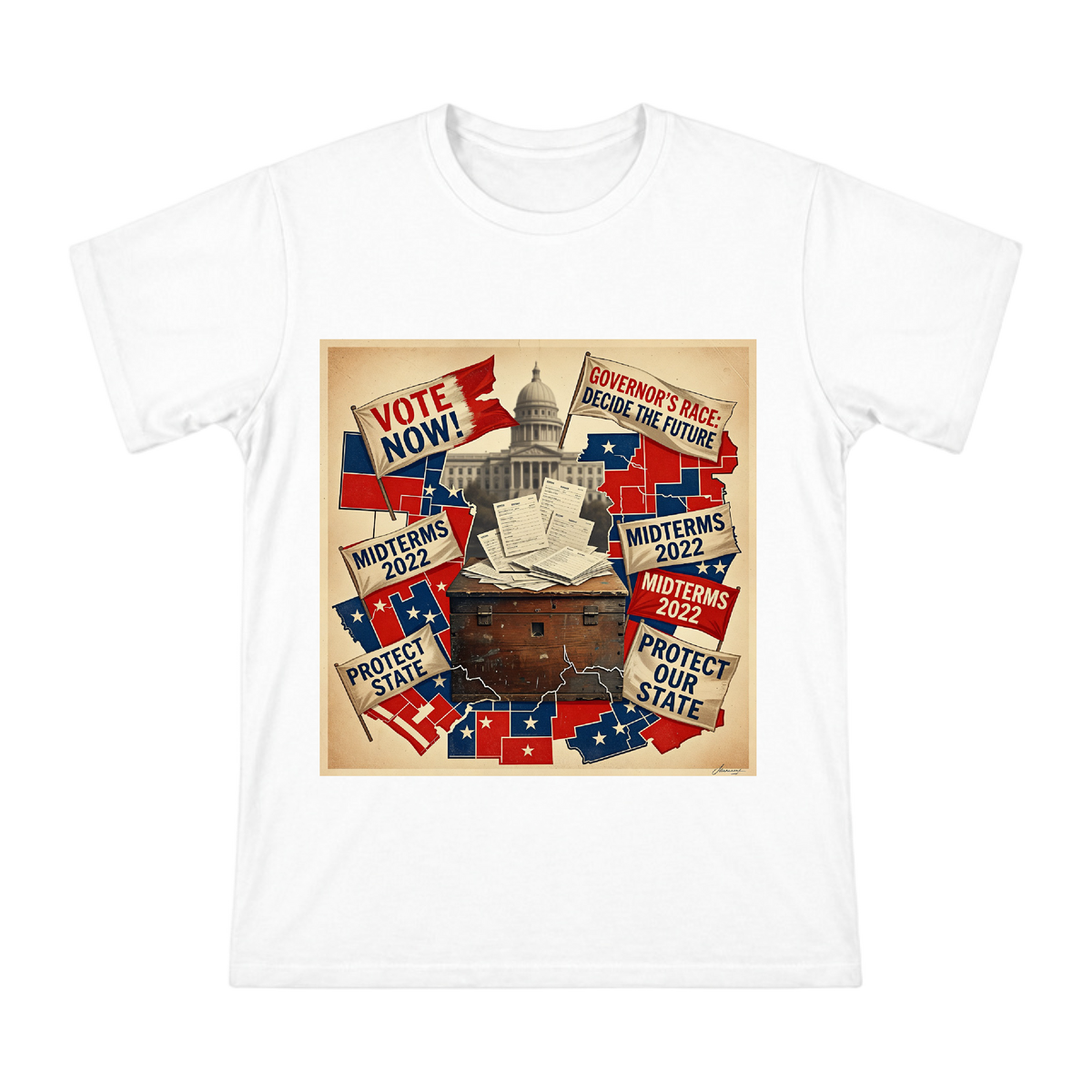 2022 Midterm Election Retro Campaign Poster Collage Men's Short Sleeve T-Shirt front [ai-pod:983cf5fcddb5970225fe08e533900310]