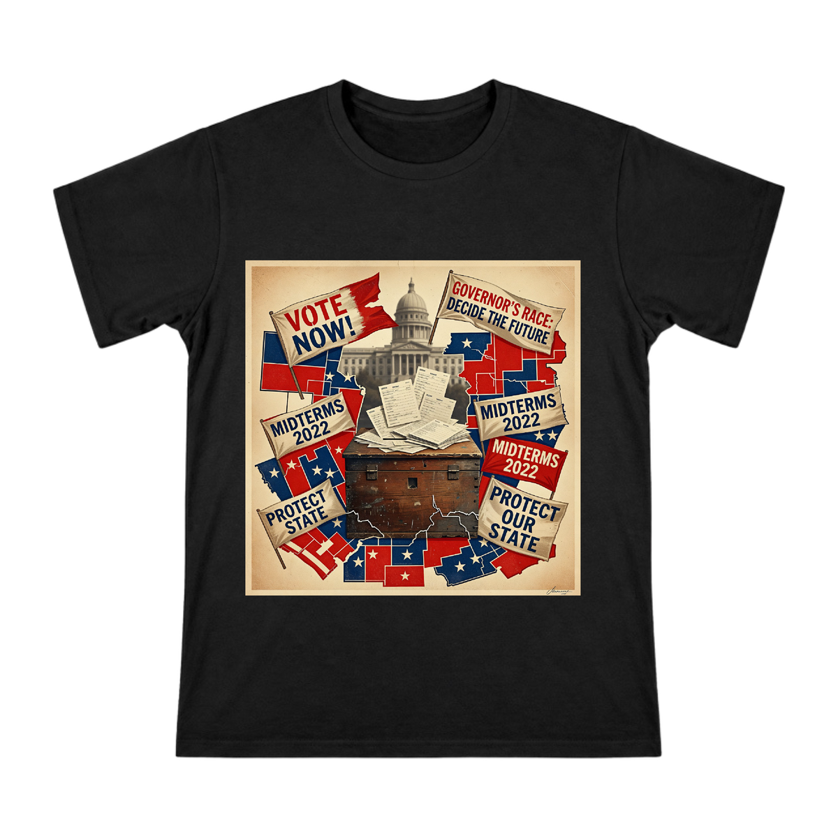 2022 Midterm Election Retro Campaign Poster Collage Men's Short Sleeve T-Shirt front [ai-pod:a74f8f887485d23936f5f2f10036e12e]
