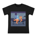 Gym-Relaxed Orange Cat with Holographic Screen Custom Print Men's Cotton T-Shirt front [ai-pod:f90936925382619b215699f25aa5b397]