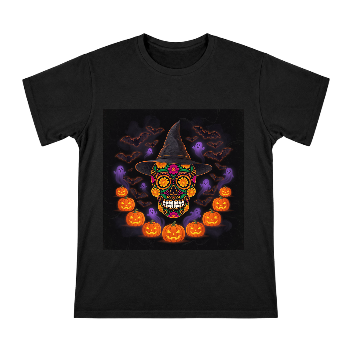 Sugar Skull Witch Halloween T-Shirt front [ai-pod:7e5f6302cda6c69b746d8cc09db0d101]