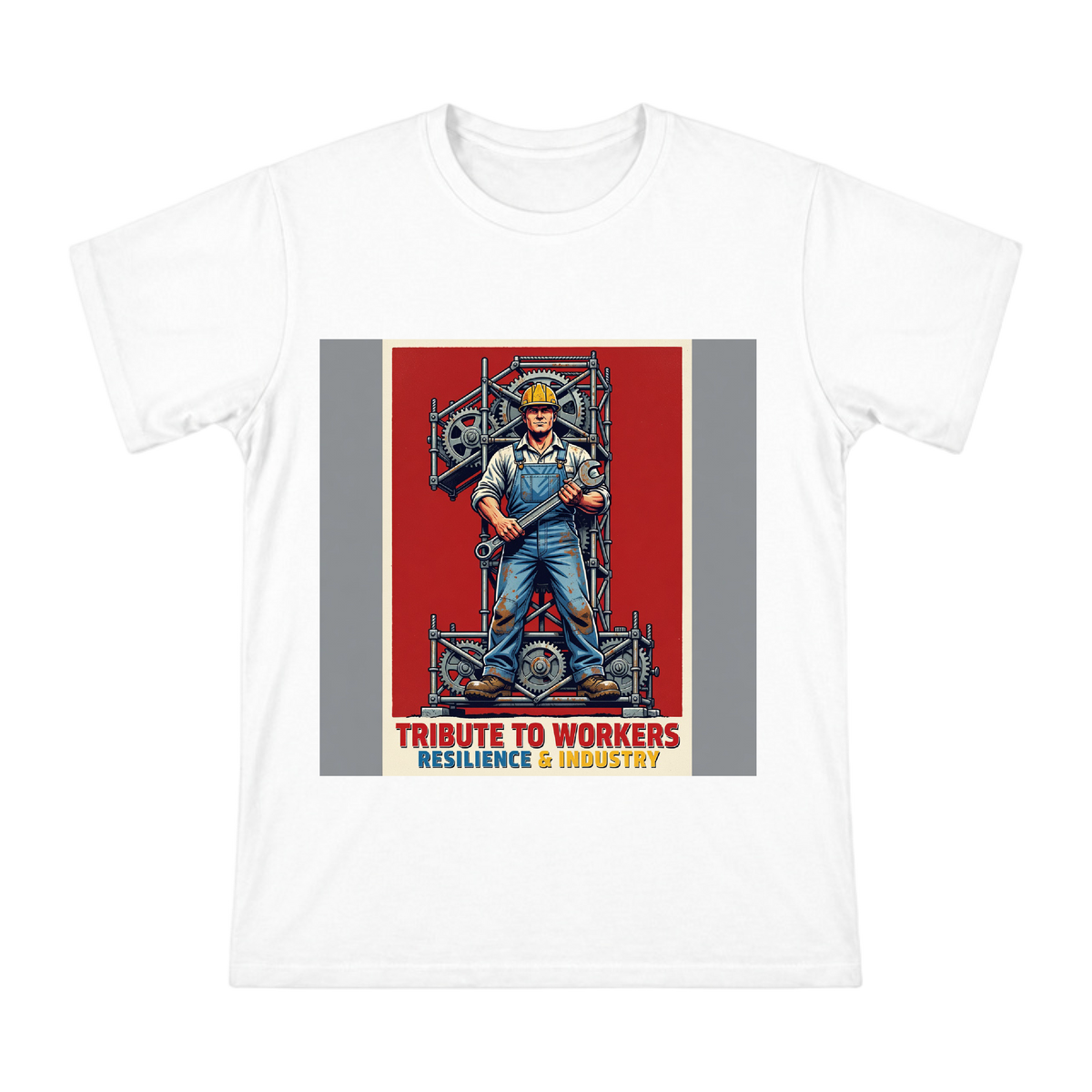 Tribute to Workers Industrial Vintage Poster Men's Custom T-Shirt front [ai-pod:416a0c3d48df8319940552d22afe494e]