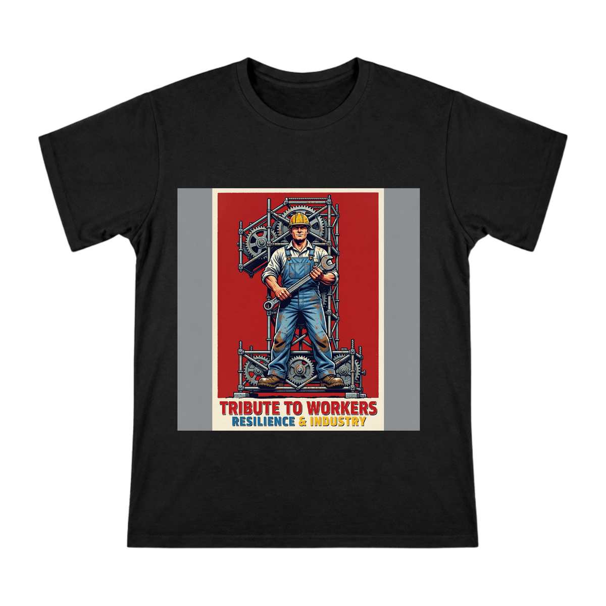 Tribute to Workers Industrial Vintage Poster Men's Custom T-Shirt front [ai-pod:766ee42b47eba6df0eccbf34f969d523]