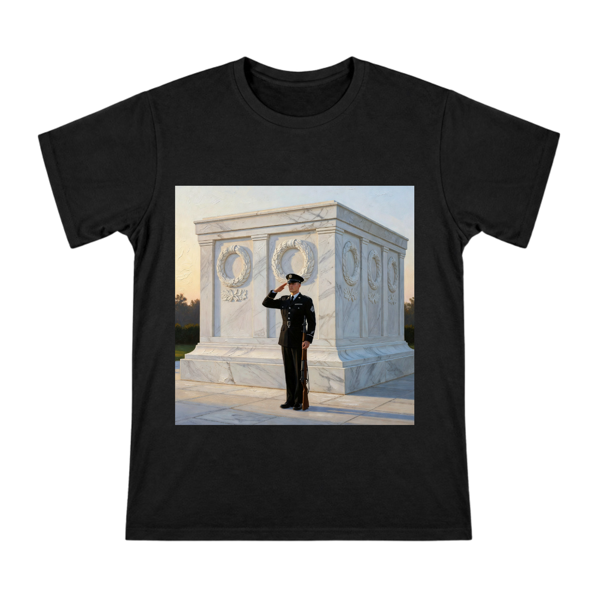Tomb of the Unknown Soldier Sentinel Tribute Men's Custom Print T-Shirt front [ai-pod:62c625aa6e200c227da745e53c759d29]