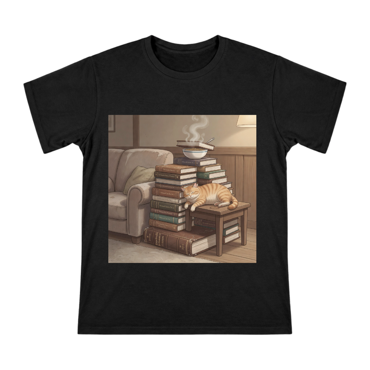 Sleeping Orange Cat on Book Stack Men's Custom T-Shirt front [ai-pod:b380d20f980b1bd798b3c2f0066c167e]
