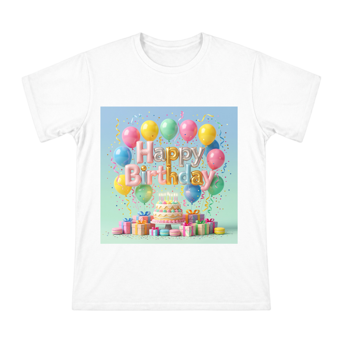 Happy Birthday 3D Typography and Balloons Men's Cotton T-Shirt front [ai-pod:569e148eac1185aaa477c511351c2565]