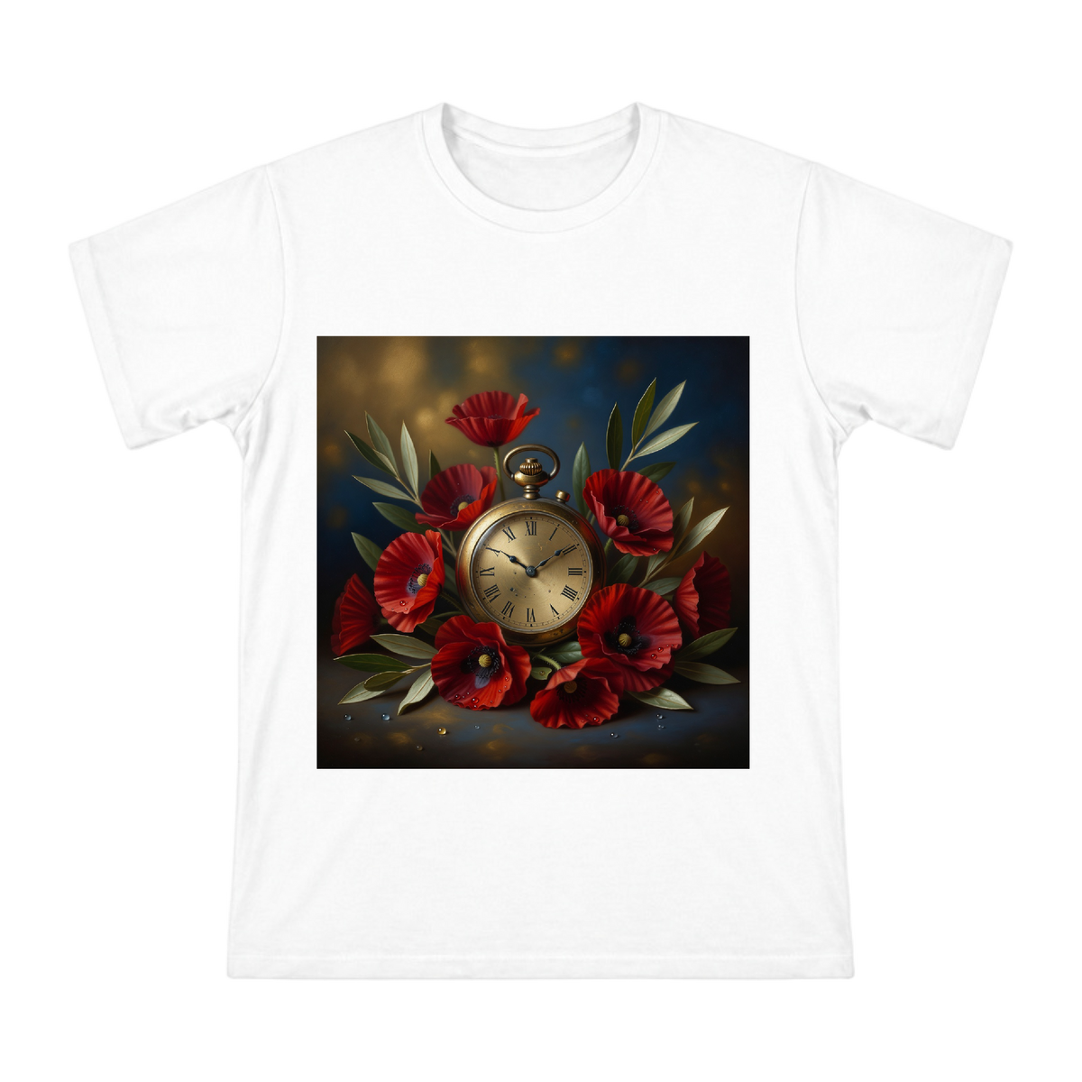 Vintage Brass Pocket Watch and Red Poppy Wreath Men's Short Sleeve T-Shirt front [ai-pod:20d0cd2f5636ca1f5910c85b60a73d05]