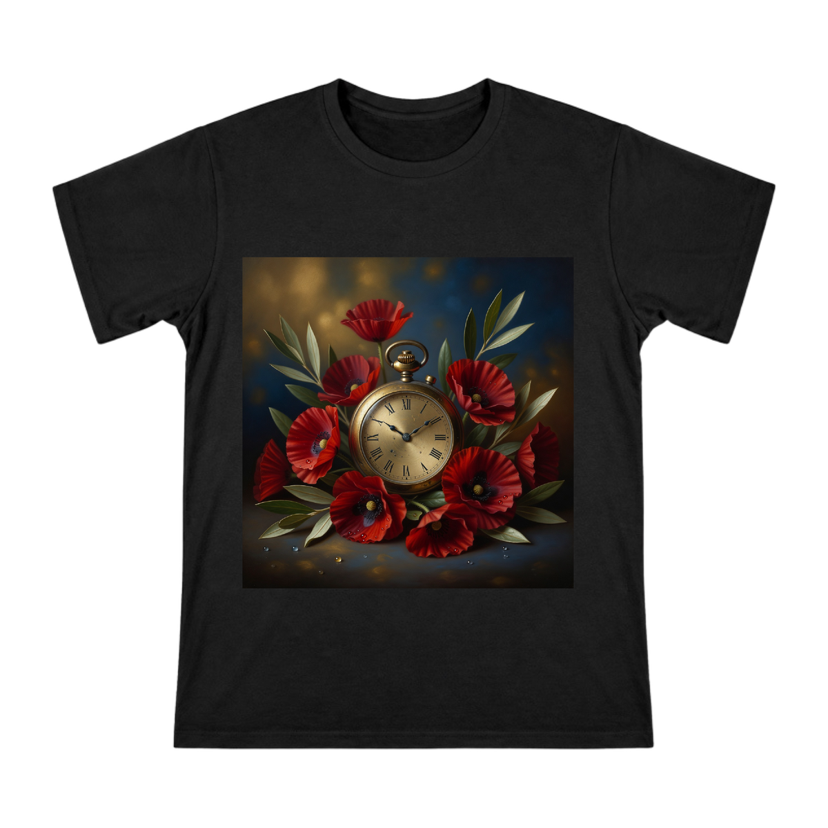 Vintage Brass Pocket Watch and Red Poppy Wreath Men's Short Sleeve T-Shirt front [ai-pod:a5a5b40b71e852e5ad9a7f1aaa63f5e6]