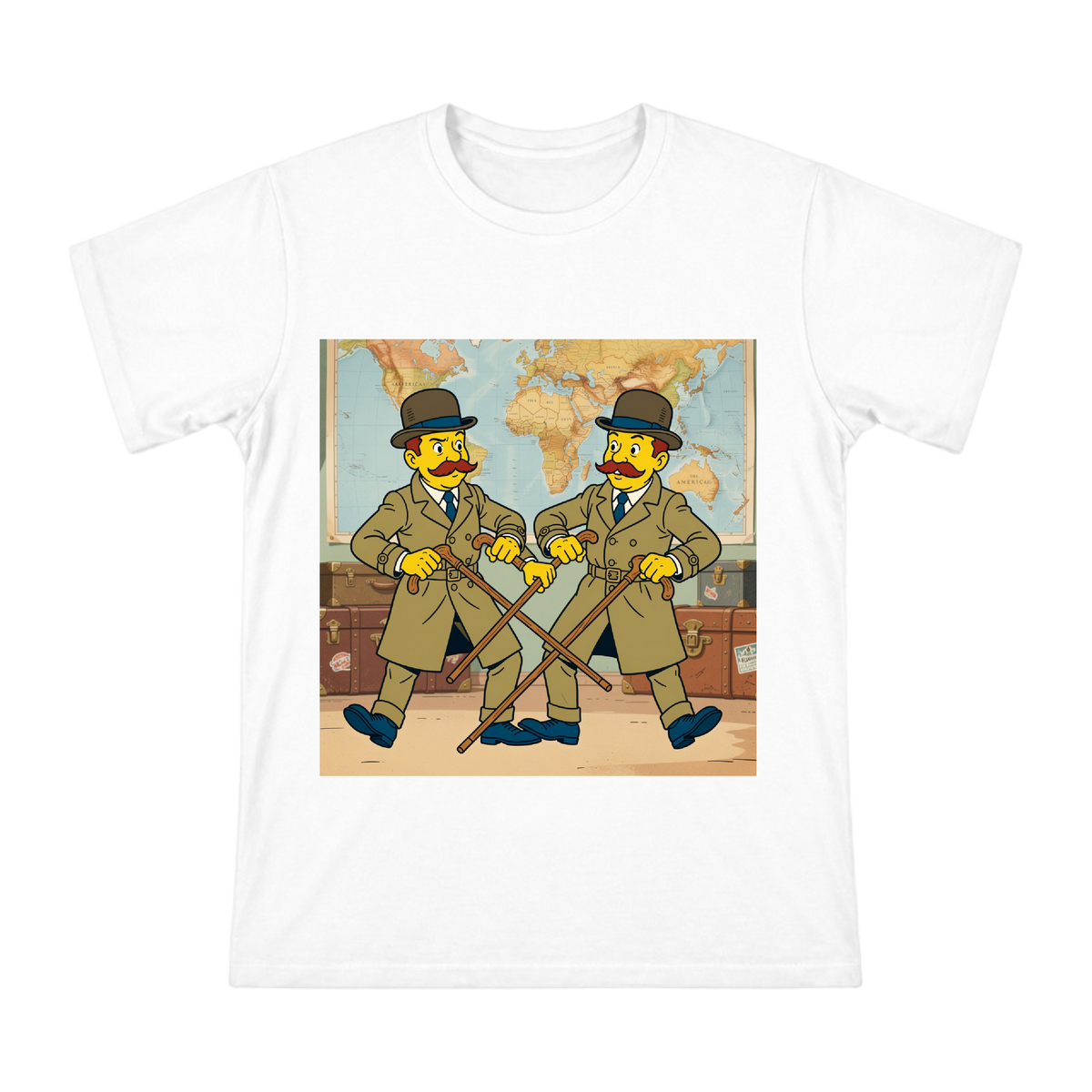 Retro Comic-Style Bumbling Detective Duo T-Shirt front [ai-pod:becadf3a7d989b3018467148c03654c6]